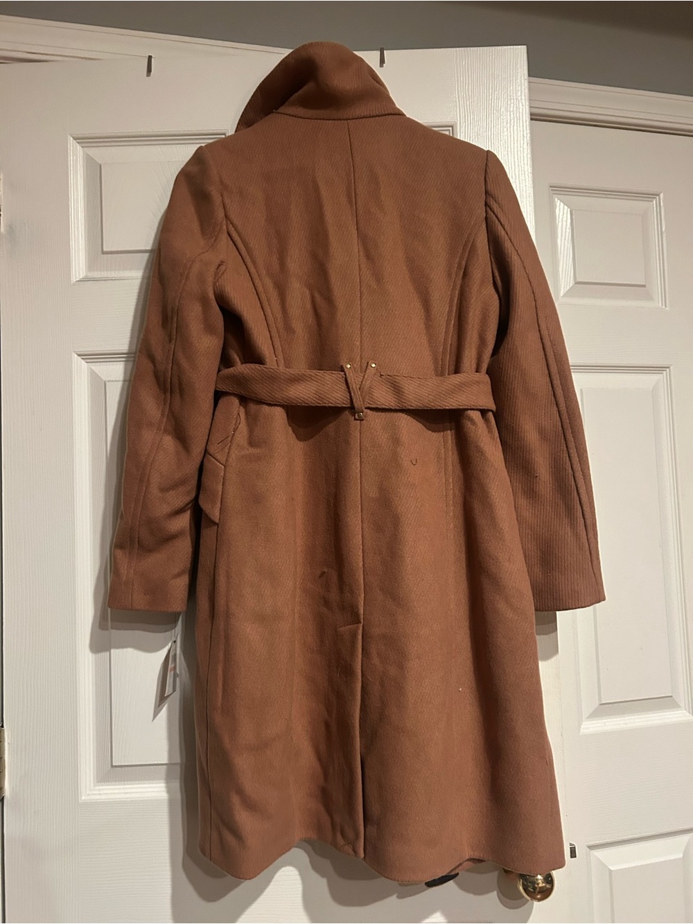 Cole Haan Camel Brown Wool Blend Belted  Coat